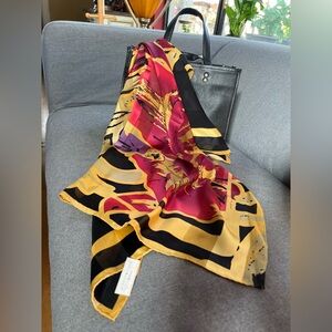 Vintage Marja Kurki Silk Scarf Flowers Art Hand Rolled Square - 34”x34”